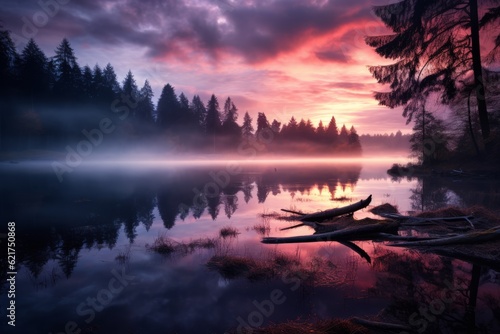 Twilight Glow On A Serene Lake, Generative AI
