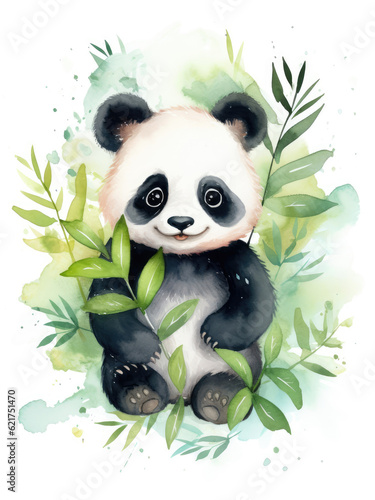 Cute watercolor panda  illustration for children