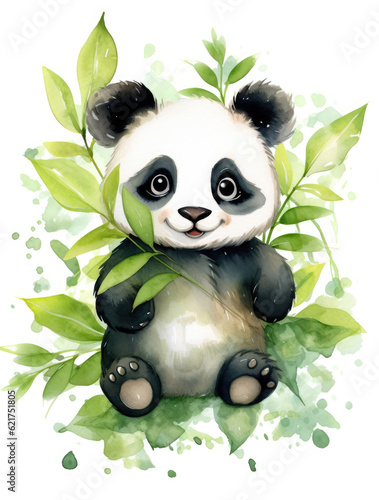 Cute watercolor panda  illustration for children