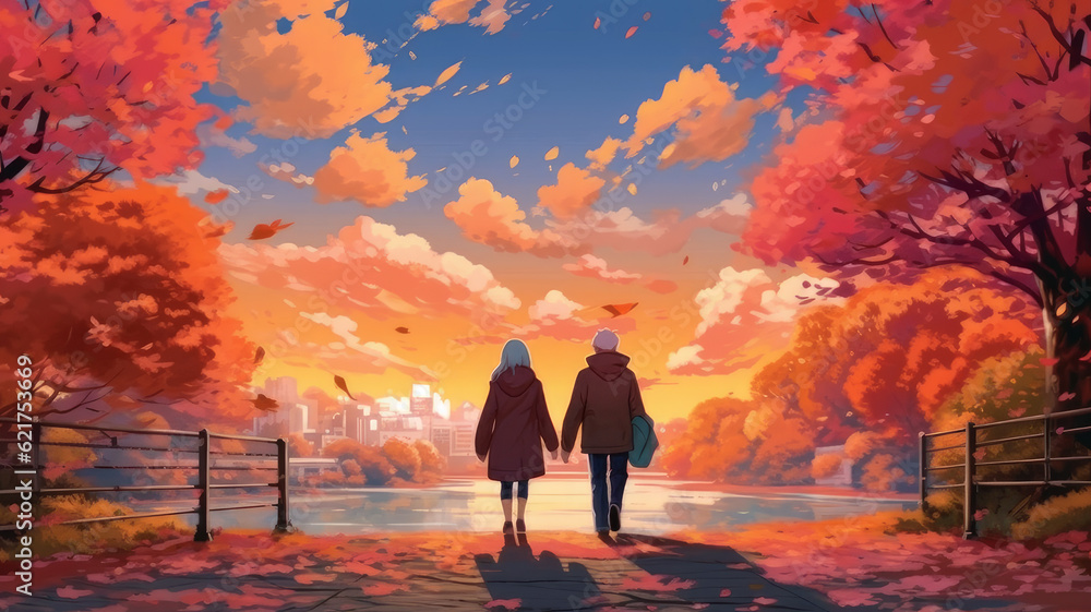 Fototapeta premium elderly couple walking in the park