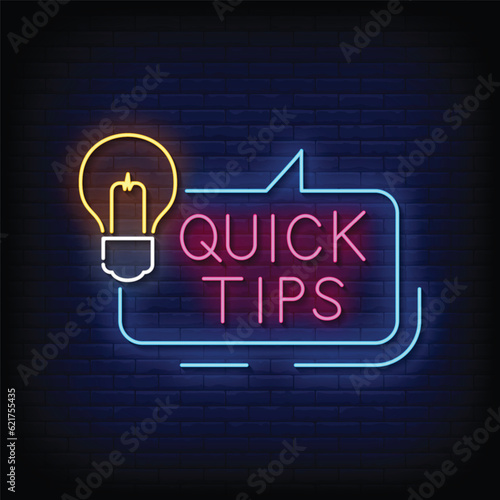 Neon Sign quick tips with brick wall background vector
