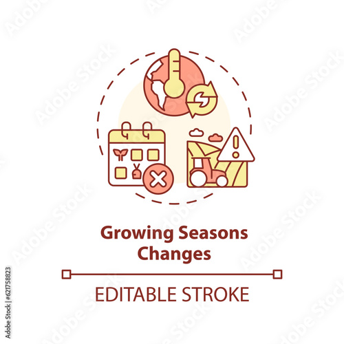 Customizable growing season changes icon representing heatflation concept  isolated vector  global warming impact linear illustration.