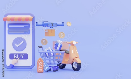 shopping online,e-commerce concept,Online shopping on application and website concept, digital marketing online 3d illustration