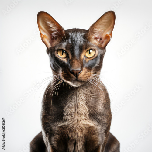 An Oriental Shorthair cat (Felis catus) with dichromatic eyes.