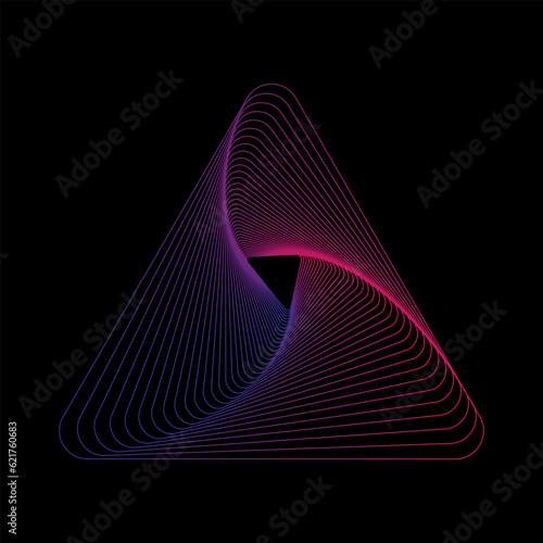 Pink and cyan wireframe spirograph triangle vector illustration. Triangular technology tunnel design.