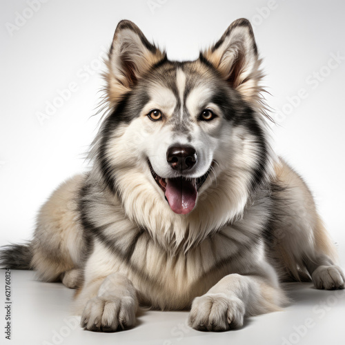 An Alaskan Malamute  Canis lupus familiaris  with dichromatic eyes.