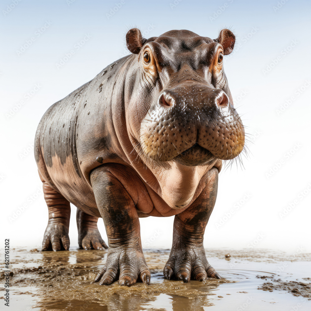 Fototapeta premium A juvenile Hippopotamus (Hippopotamus amphibius) in a playful mood.