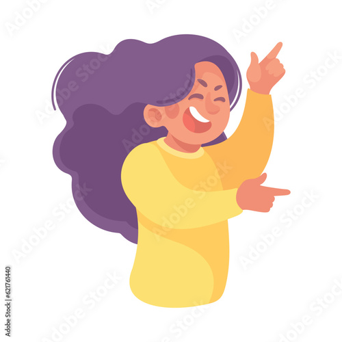 Angry Bullying Girl Character Point Finger with Face Grimace Teasing Somebody Vector Illustration