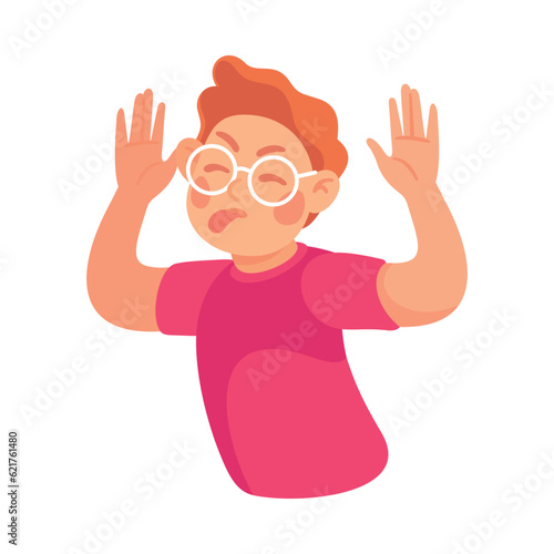 Angry Bullying Boy Character with Face Grimace Teasing Somebody Vector Illustration