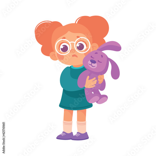 Bullied Girl with Toy Suffering from Mockery and Sneer Vector Illustration