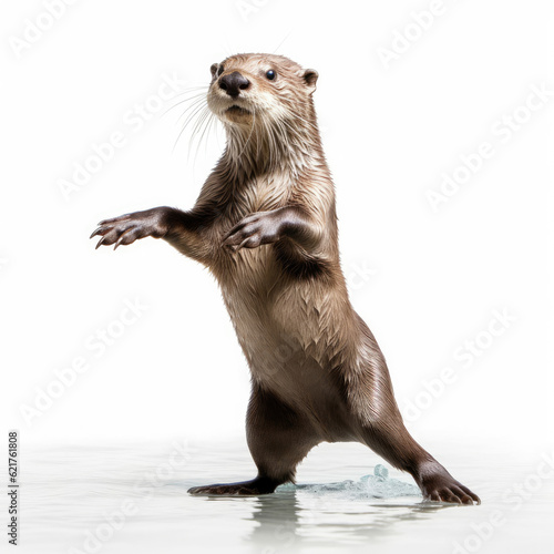 A playful River Otter (Lontra canadensis) in an active pose.
