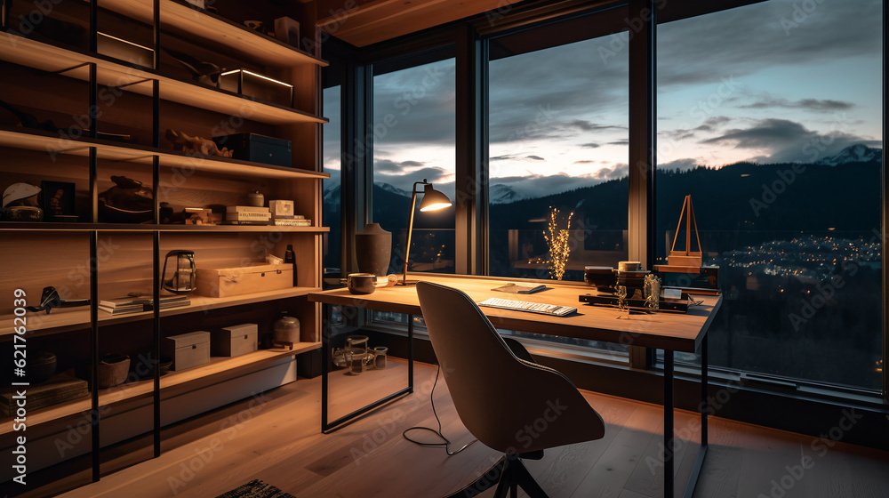 Fototapeta premium a study in an apartment, a house with armchairs, a cozy view 