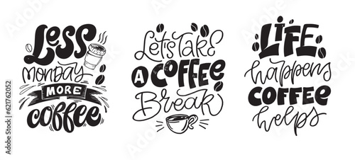 Cute hand drawn doodle lettering postcard about coffee. T-shirt design, mug print, tee design, lettering art.