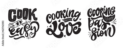 Cute yand drawn doodle lettering about cooking. Love cooking - print fot t-shirt design, mug, invitation, clothes.