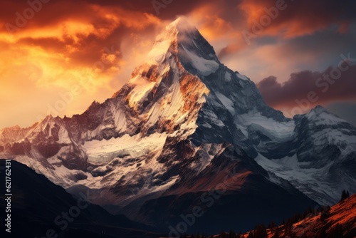 Rocky Mountain Peak During Sunset, Generative AI