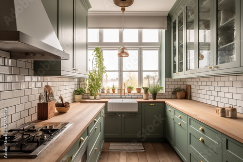 Cozy bright kitchen in modern eco style.