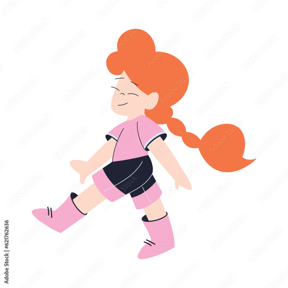 Happy Redhead Girl Walking and Smiling Having Fun Vector Illustration Happy Redhead Girl Walking and Smiling Having Fun Vector Illustration