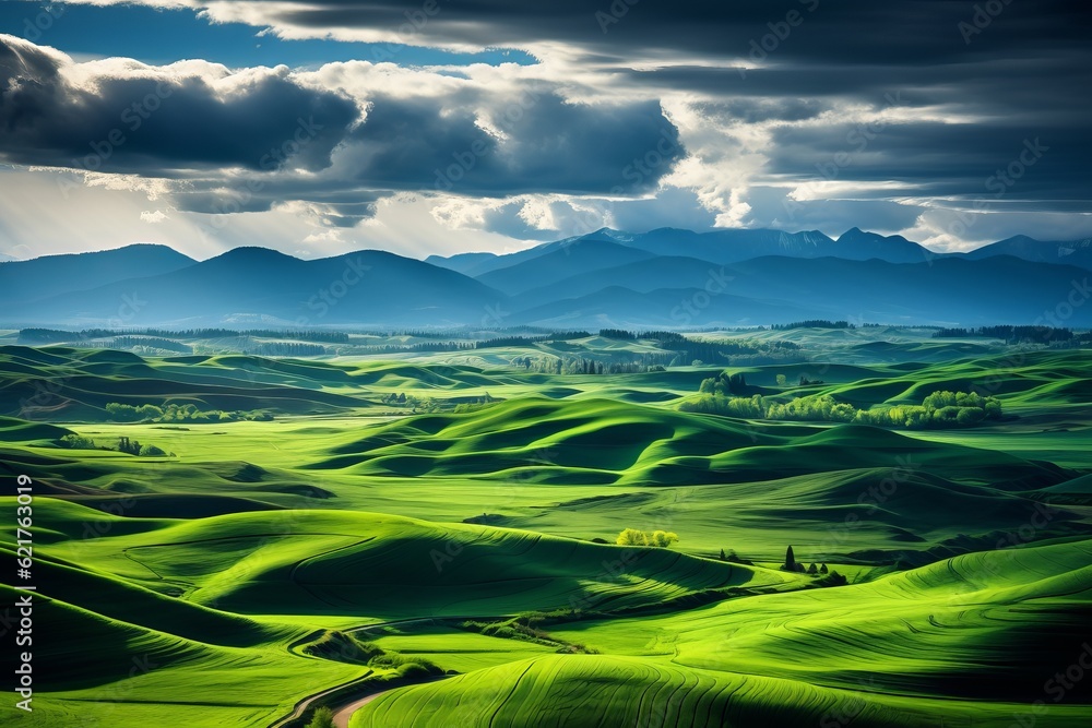 Obraz premium Rolling Hills And Meadows, Generative AI