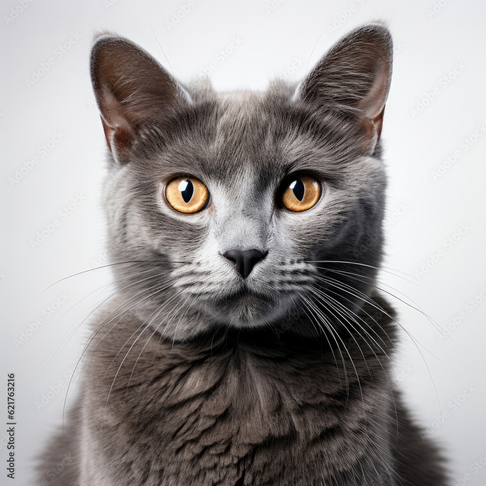 A Korat cat (Felis catus) with dichromatic eyes.