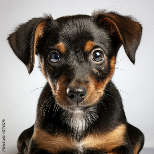 An alert Jack Russell puppy (Canis lupus familiaris) with attentive eyes and perked-up ears.