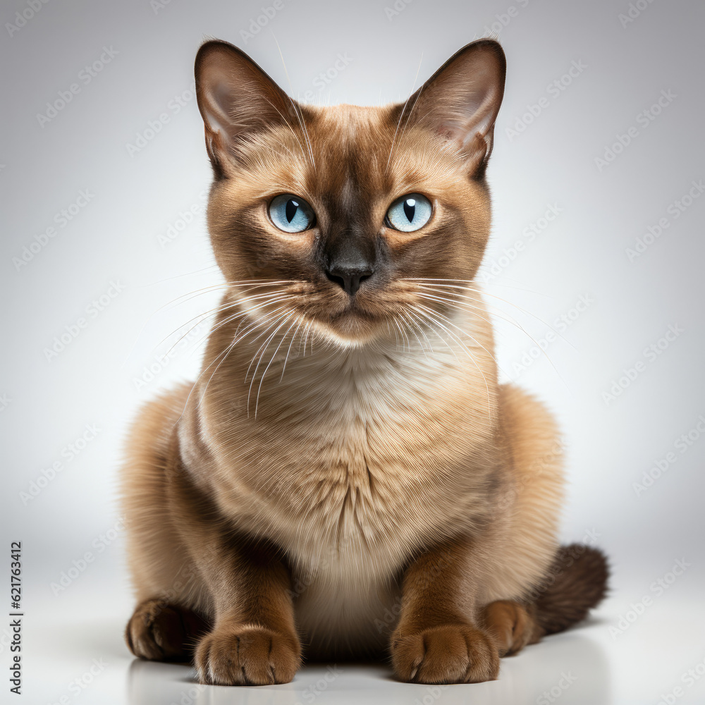 A playful Tonkinese cat (Felis catus) with fascinating dichromatic eyes.