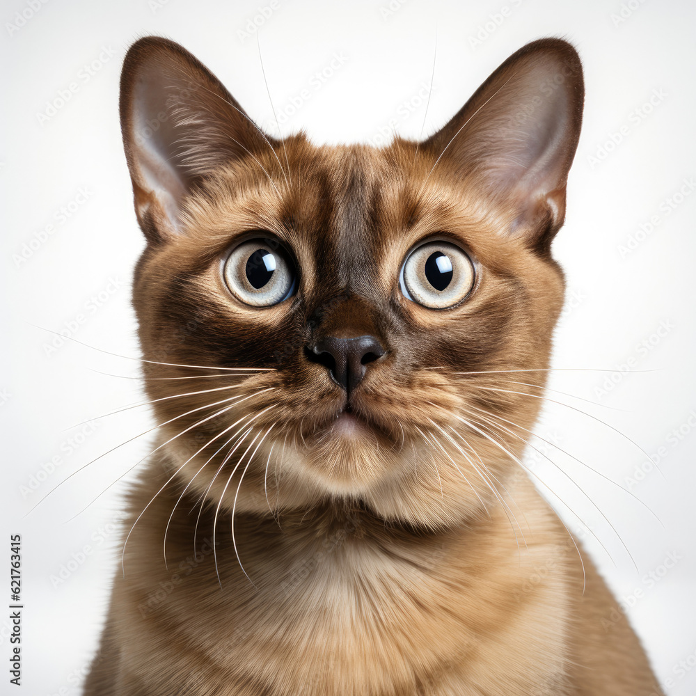 A playful Tonkinese cat (Felis catus) with fascinating dichromatic eyes.