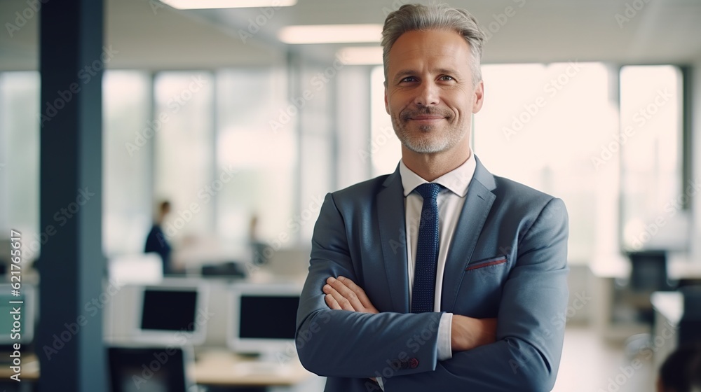 Portrait of an attractive middle-aged businessman in a suit looking at the camera. in office Portrait of an attractive middle-aged businessman in a suit looking at the camera. in office