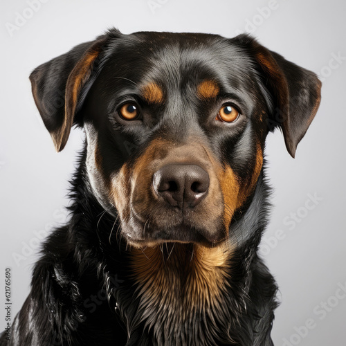 A Rottweiler  Canis lupus familiaris  with intriguing dichromatic eyes.