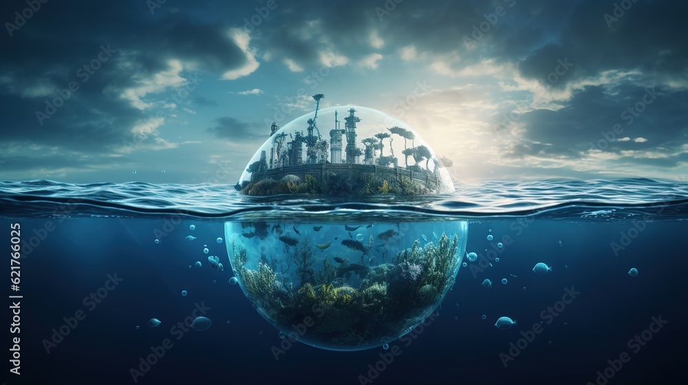 Save the earth concept globe in the sea. generative AI - obrazy, fototapety, plakaty 