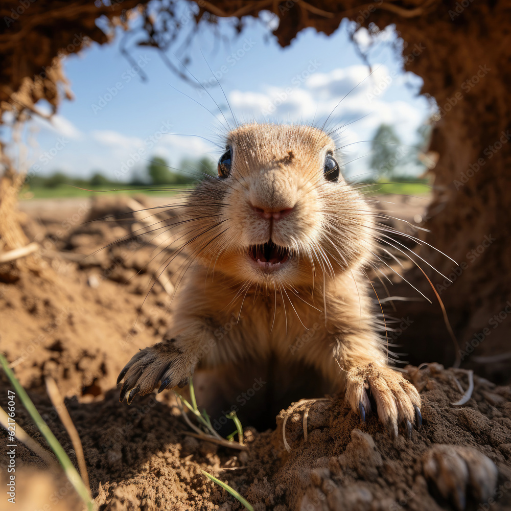 A playful prairie dog (Cynomys) popping out of its burrow in the grassland. Taken with a professional camera and lens. A playful prairie dog (Cynomys) popping out of its burrow in the grassland. Taken with a professional camera and lens.