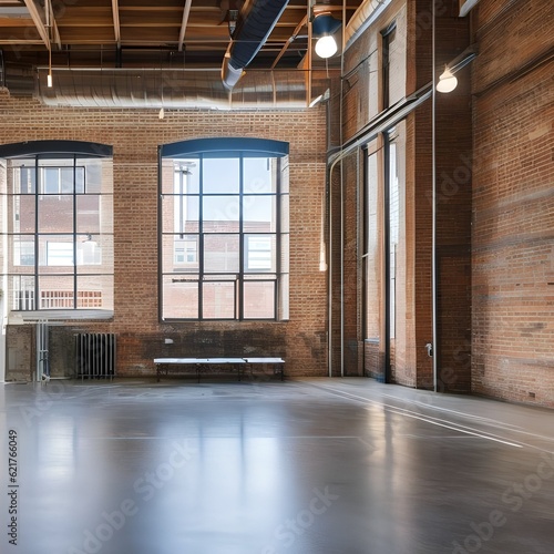 52 A contemporary art gallery housed in a converted industrial warehouse, featuring exposed brick walls, high ceilings, and rotating exhibits by emerging artists3, Generative AI