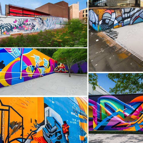 31 A vibrant street art district with colorful murals, interactive installations, and lively street performances, celebrating creativity and urban culture5, Generative AI