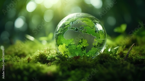 save the green planet concept with green Earth globe, Earth Day. generative AI