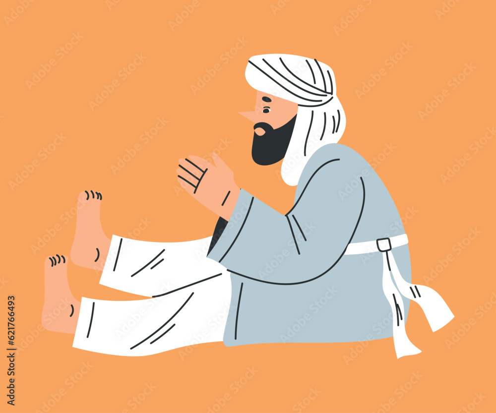 Man Tourist Camping in Desert Sitting Barefoot Vector Illustration Man Tourist Camping in Desert Sitting Barefoot Vector Illustration