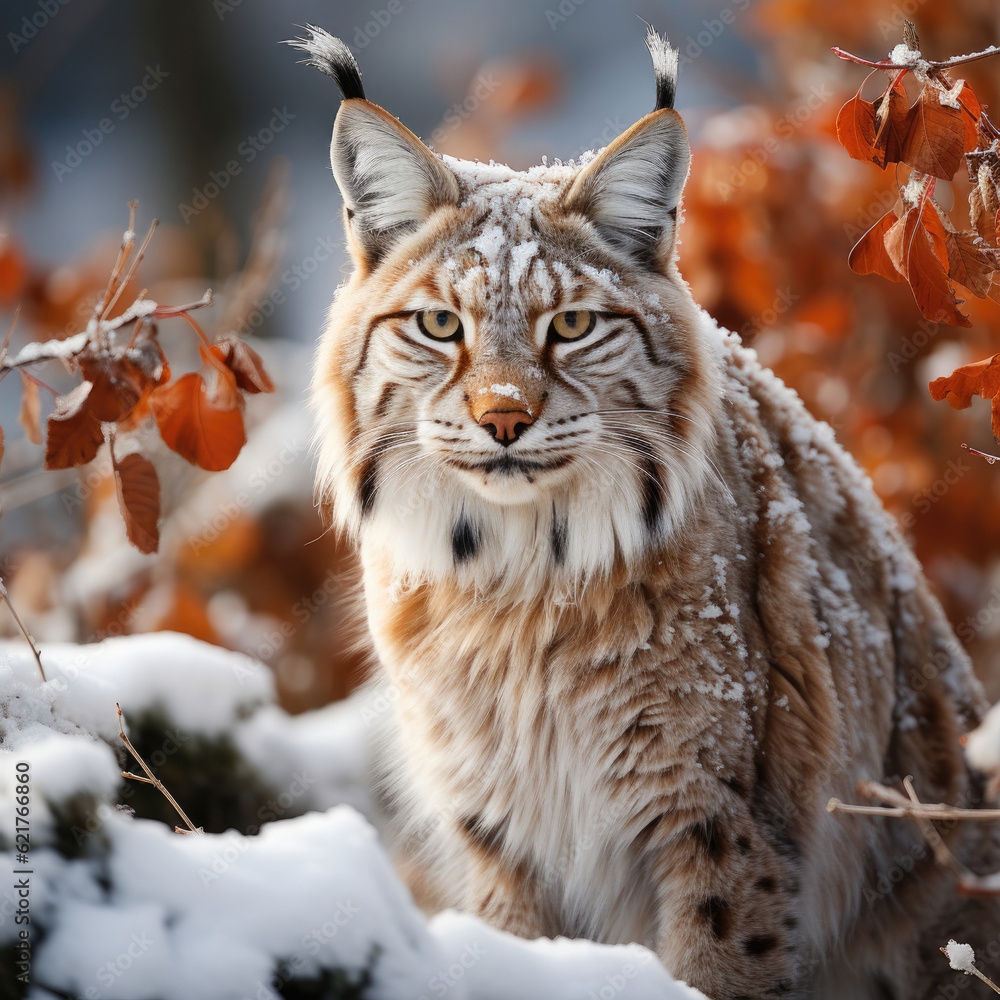 Obraz premium A dignified lynx (Lynx lynx) blending into the wilderness. Taken with a professional camera and lens.