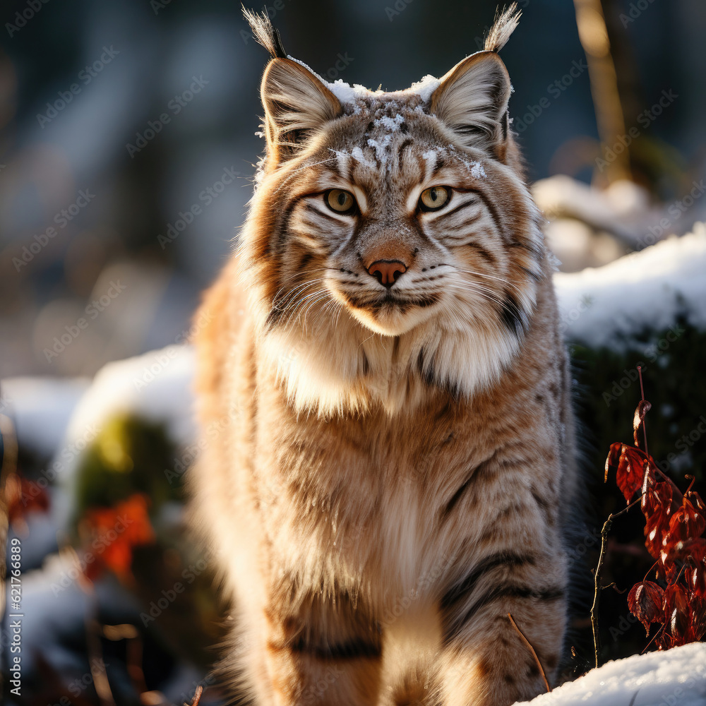 Fototapeta premium A dignified lynx (Lynx lynx) blending into the wilderness. Taken with a professional camera and lens.
