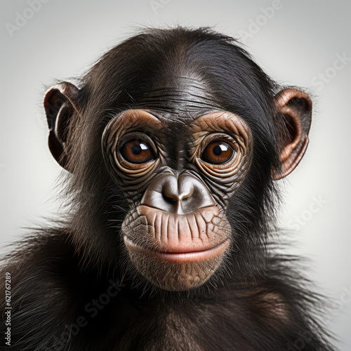A soulful closeup shot of a bonobo (Pan paniscus) capturing its unique expression and features. photo