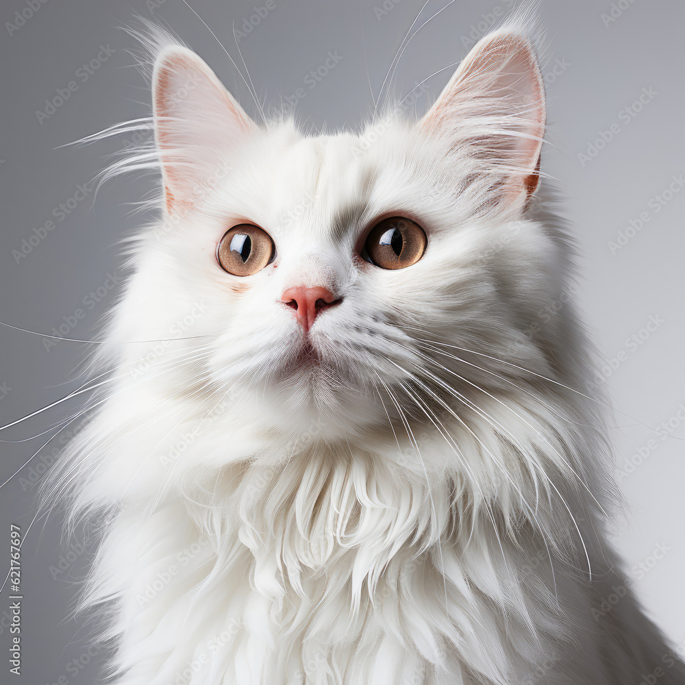 A Persian cat (Felis catus) with stunning dichromatic eyes.