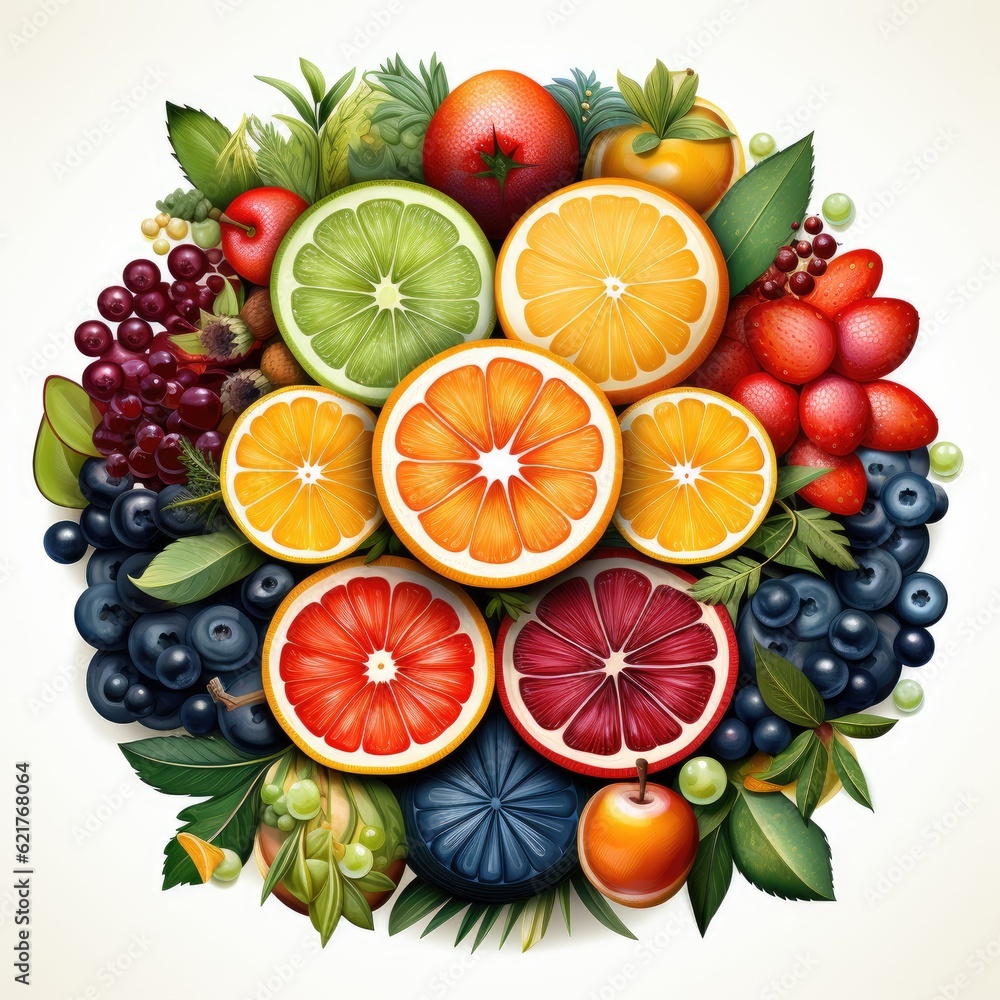 Illustration of fruit mandala cake. Generative AI Illustration of fruit mandala cake. Generative AI