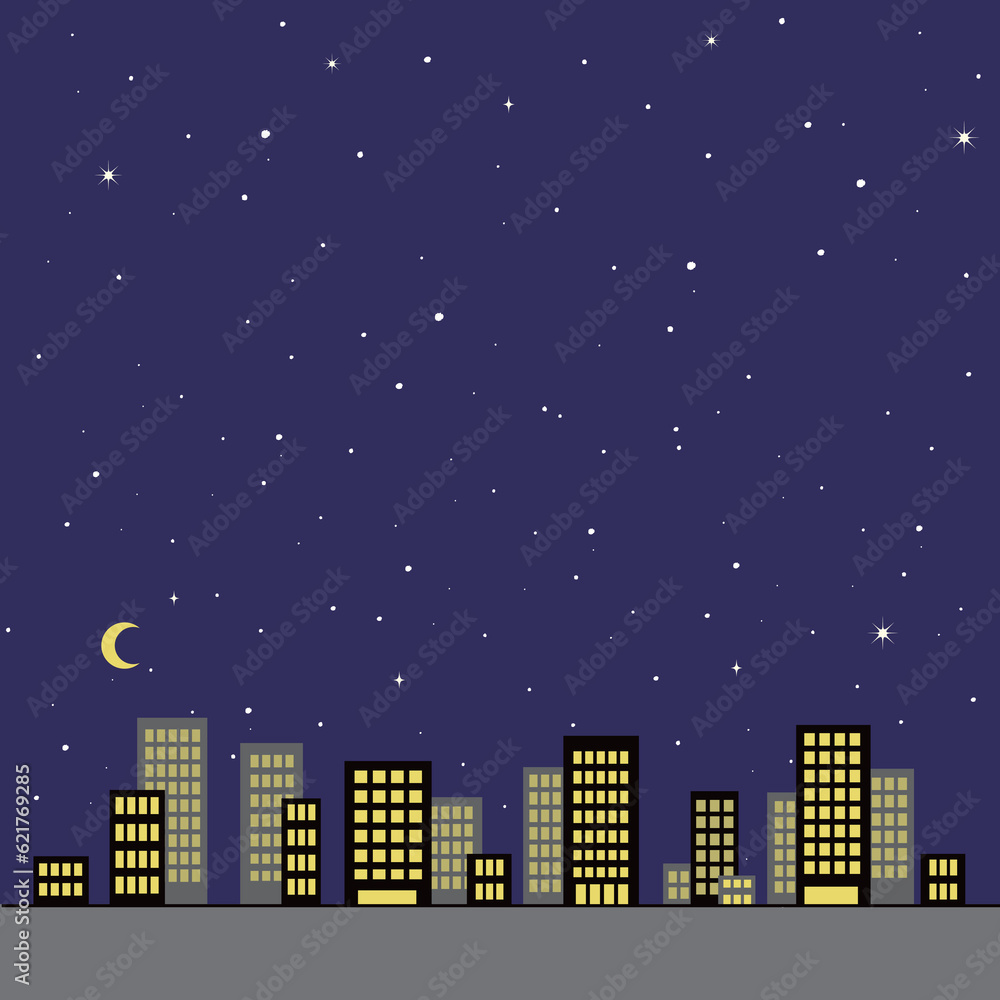 街の夜景の背景イラスト02　明るめ