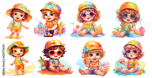 Set of cute Babys isolated on transparent Background in watercolor, generated ai