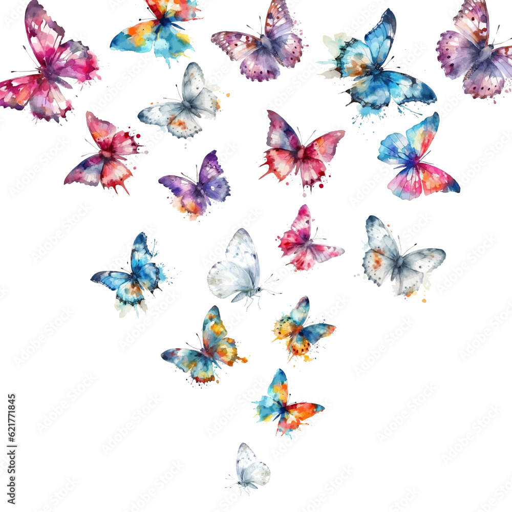 Fototapeta premium Abstraction of flying watercolor butterflies. Vector illustration