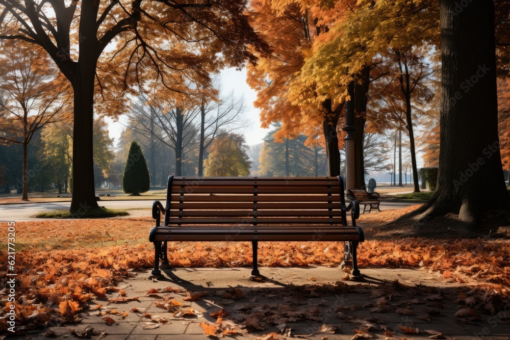 park bench in a park in autumn - created using generative AI tools