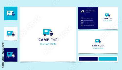 Camp car logo design with editable slogan. Branding book and business card template.