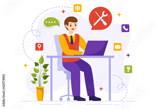 Technical Support System Vector Illustration with Software Development, Customer Service and Technology Help in Flat Cartoon Hand Drawn Templates