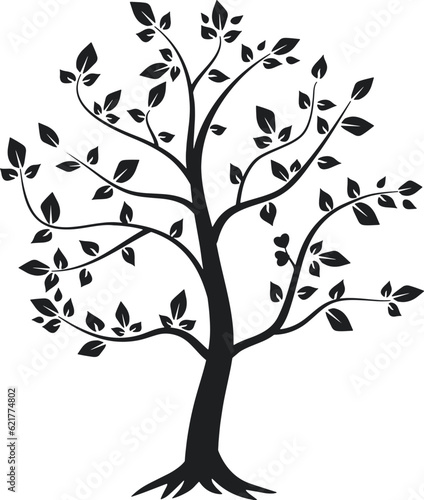 tree silhouette with leaves and root vector