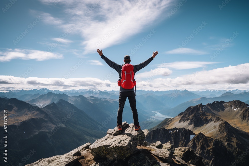 hiker at the summit of a mountain hiker at the summit of a mountain