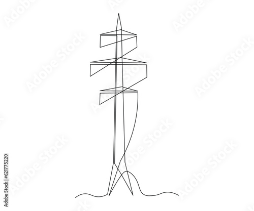 abstract High-voltage pole, power line, electricity, transformer Continuous One Line Drawing