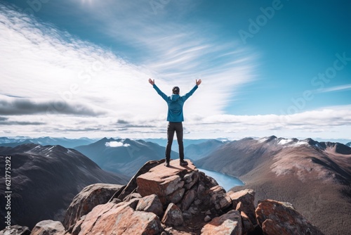 hiker at the summit of a mountain