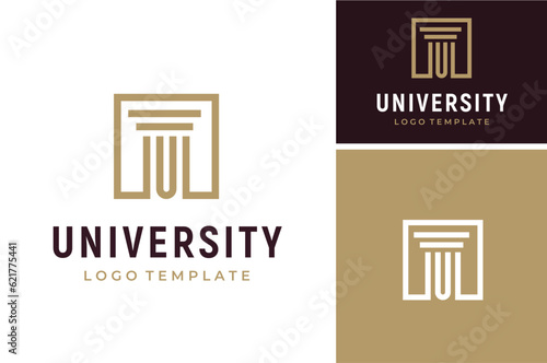 Initial Letter U with Pillar Column Greek Building University Architecture logo design